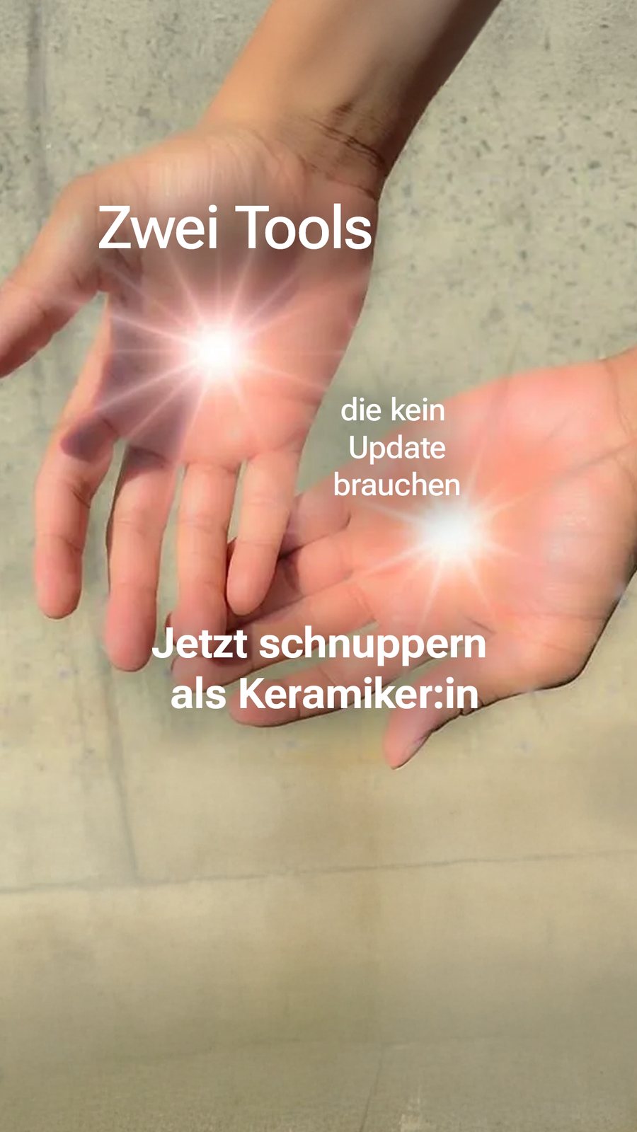 Kampagnenmotiv: „Zwei Tools, die kein Update brauchen – jetzt schnuppern als Keramiker:in“